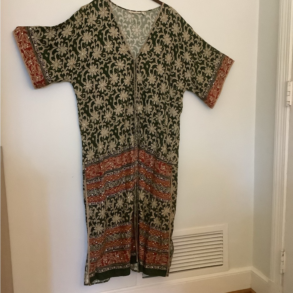 Soft Surroundings Green and Gold Floral Top